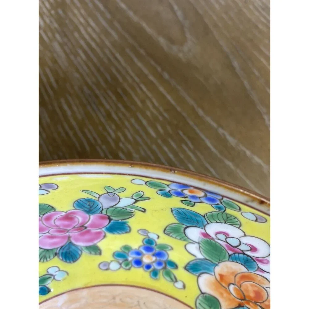 ANTIQUE NIPPON HAND PAINTED PORCELAIN FLORAL Yellow Serving BOWL Bird Butterfly‎